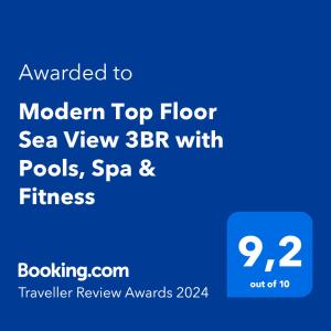 贝西奇Modern Top Floor Sea View 3BR with Pools, Spa & Fitness的海景调制解调器顶部屏风与岩石Spa