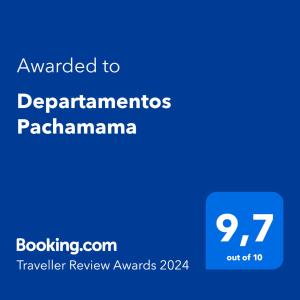 图努扬Departamentos Pachamama的蓝电话屏幕,文本被授予帕塔哥尼亚省