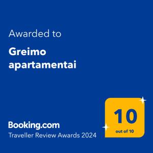 Greimo apartamentai的证书、奖牌、标识或其他文件