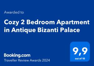 科托尔Cozy 2 Bedroom Apartment in Antique Bizanti Palace的蓝标与词条在反 ⁇ 宫舒适卧室公寓