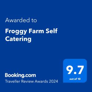 西蒙镇Froggy Farm Self Catering的蓝莓农场自置屏幕,文字被授予青蛙农场自置