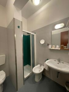 Cittiglio拉布索拉酒店的浴室配有卫生间、盥洗盆和淋浴。