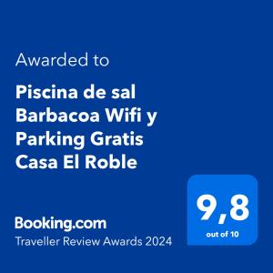 赫罗纳Piscina de sal Barbacoa Wifi, Parking Gratis, 3 min PGA Casa El Roble的手机的屏幕,手机的文本被授予pasonia de sal