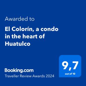 圣克鲁斯华特库El Colorín, a condo in the heart of Huatulco的手机的屏幕截图,上面的文本被授予elcolin