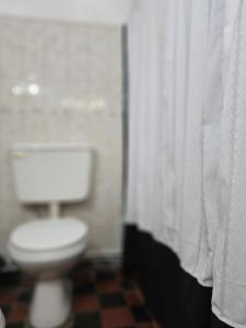 库拉布罗切罗镇Casa Regino的一间带卫生间和淋浴帘的浴室