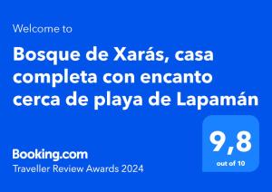 马林Bosque de Xarás, casa completa con encanto cerca de playa de Lapamán的带有文本的手机的屏幕