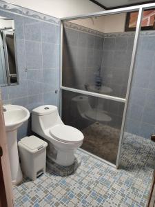 希门尼斯港Casa Osa Azul的浴室配有卫生间、盥洗盆和淋浴。