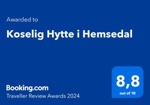 Koselig Hytte i Hemsedal的证书、奖牌、标识或其他文件
