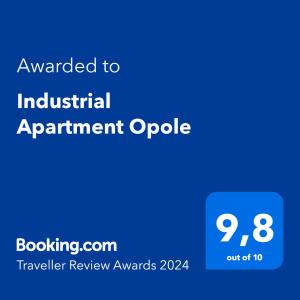 奥普尔Industrial Apartment Opole的蓝色屏幕,标有工业任命类阿片的文本