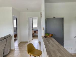 哥西尔Logement Charme vanillé - Gosier - 2 chambres - Piscine - Wifi - Parking的带沙发和冰箱的客厅