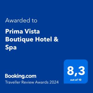 塞沃塔Prima Vista Boutique Hotel & Spa的被授予Primina vista精品酒店的手机的屏幕