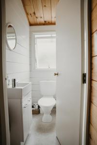 哈海Tatahi Cove Back Packer的浴室配有白色卫生间和盥洗盆。