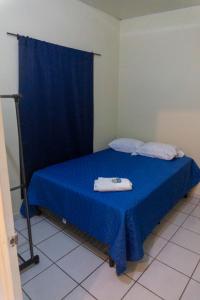 圣安娜Villa La Casita的一间卧室配有蓝色的床和毛巾
