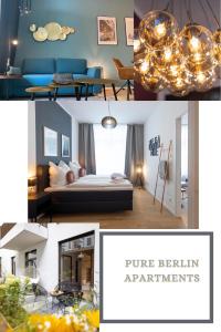 柏林Pure Berlin Apartments - Luxury at Pure Living in City Center的一张带床和灯的卧室照片拼贴
