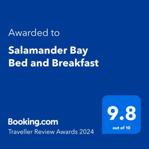 萨拉曼德湾萨拉曼德湾住宿加早餐旅馆的手机的屏幕,上面有发到 ⁇ 子床的文本