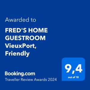 马赛Fred's Home Guestroom, Sejour Chez l Habitant, VieuxPort, Friendly的一部手机的屏幕,上面有文字,想把房间面包车开给家里