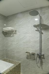 金边Try Residence, The Elysée Koh Pich的带淋浴和盥洗盆的浴室