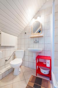 里沃Dom Gościnny Ewa的一间带卫生间和水槽的浴室