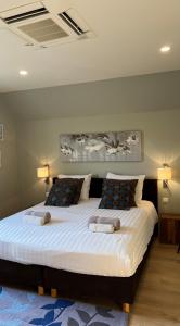 Sint-Maria-Latem拉特姆贝格住宿加早餐酒店的一间卧室配有一张大床和两个枕头
