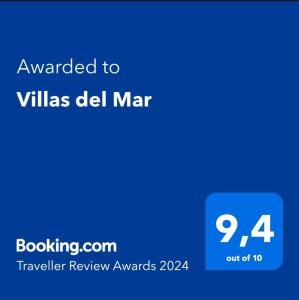 拉塞瓦Villas del Mar的蓝色的屏幕,文字被授予了别墅 del mar