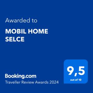 塞尔瑟MOBIL HOME SELCE的带有文本的蓝色符号想要模拟主切片