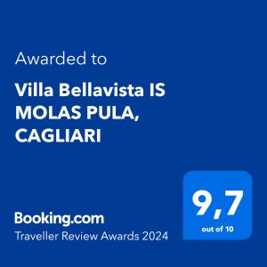 圣玛格利特迪普拉Villa Bellavista IS MOLAS PULA, CAGLIARI的手机的屏幕显示,手机的文本被授予别墅的 ⁇ 首