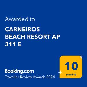普拉亚多斯卡内罗斯CARNEIROS BEACH RESORT AP 311 E的黄色标志,上面写着卡内基海滩度假区