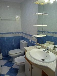 萨莫拉Mirador de las cigüeñas的一间带水槽、卫生间和镜子的浴室