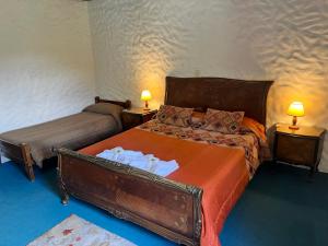 埃尔卡拉法特"La Loma" - Vieja Casona的一间卧室设有两张床,两盏台灯放在两张桌子上