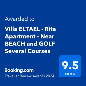 曼塔罗塔Villa ELTAEL - Rita Apartment - Warm pool until 5 Nov 2024的蓝色标志,文字被授予别墅的埃利克西尔里塔约约会