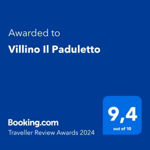 Casa PadulettoVillino Il Paduletto的蓝色的屏幕,文字被授予villina(古色古香)