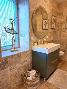 谢尔河畔圣乔治gite Chezelle的一间带水槽和镜子的浴室