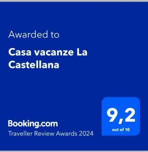 PianellaCasa vacanze La Castellana的手机的屏幕,手机的文本被授予casa valanca la