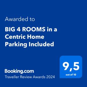 圣塞瓦斯蒂安BIG 4 ROOMS in a Centric Home Parking Included的标有文本的蓝色标语被授予位于中心房屋的大房间