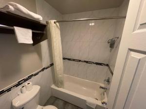 圣贝纳迪诺经济汽车旅馆的带浴缸、卫生间和淋浴的浴室。