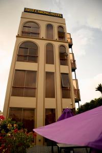 广义Tuyet Suong Hotel的前面有紫伞的建筑