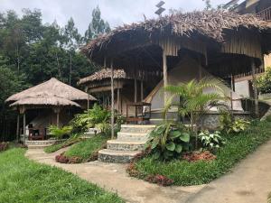 La UnionMt Hamiguitan Escape Resort的茅草屋顶和一些楼梯的房子