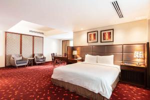 达卡达卡摄政大酒店＆度假村的配有一张床和一张书桌的酒店客房