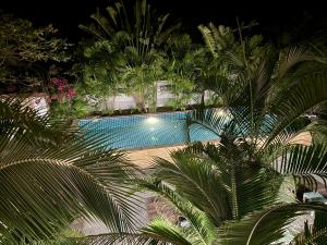甲米镇aonangstudio的享有棕榈树游泳池的顶部景致