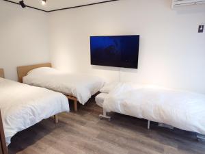 东京NIYS apartments 53 type的客房设有两张床和一台墙上的电视。