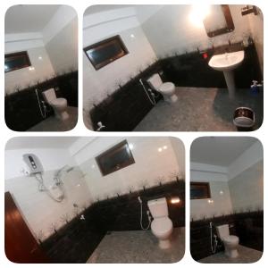 坦加拉Star Beach Villa的四张带两个卫生间和水槽的浴室的照片
