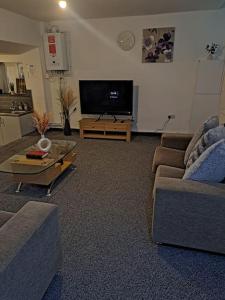 奥尔德姆1 Bedroom Flat Available的客厅配有2张沙发和1台平面电视
