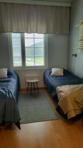 库奥皮奥Cozy apartment in Alp House的一间卧室设有两张床和窗户。