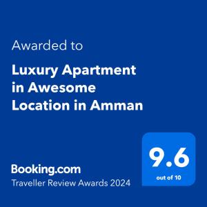 安曼Luxury Apartment in Awesome Location in Amman的一部手机屏幕的屏幕,上面的文本被授予了豪华公寓,位置很棒