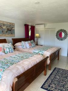 SouthamptonAMOuR AMOUR的卧室内的两张床,配有红色窗帘