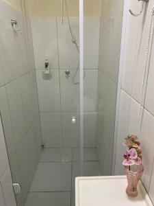 伊塔帕里卡岛维拉克鲁兹Flat Beira Mar no Condomínio Diver的浴室设有花瓶淋浴。