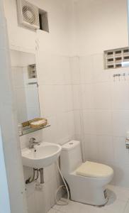 会安Hoian Old Town Hostel的白色的浴室设有卫生间和水槽。