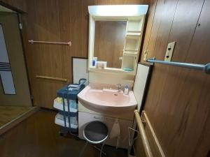 福井福井駅から徒歩2分の1棟貸切民泊 最低限的一间带水槽、卫生间和镜子的浴室