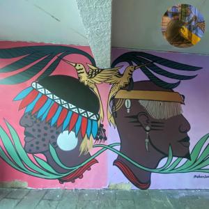 贝洛奥里藏特Hostel Aruanda的墙上鸟的壁画