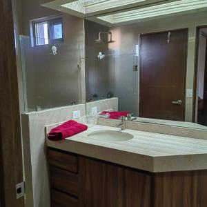 马萨特兰Dpto. Premium Torre Esmeralda的一间带水槽和大镜子的浴室